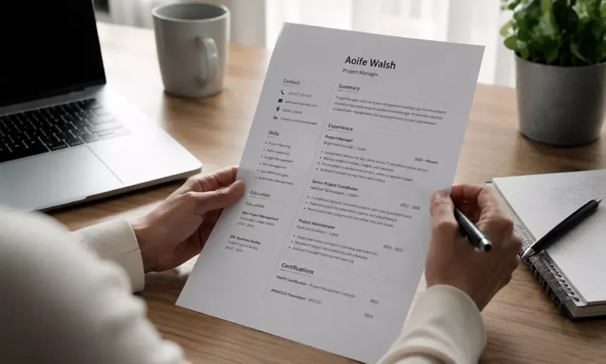 Modelo de CV irlandês profissional para brasileiros procurando emprego na Irlanda